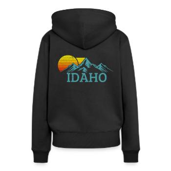 Souvenirs vintage Idaho USA - Sweat à capuche Premium bio Femme - noir - Dos - Julia (174cm)