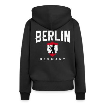 Berlin - Frauen Premium Bio Hoodie - Schwarz - Hinten - Julia (174cm)