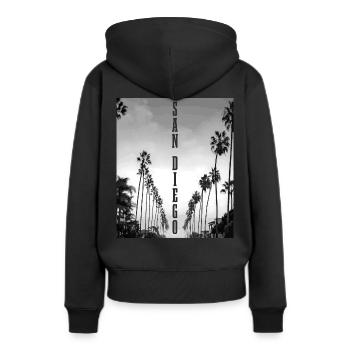 San Diego Californie - Sweat à capuche Premium bio Femme - noir - Dos - Julia (174cm)