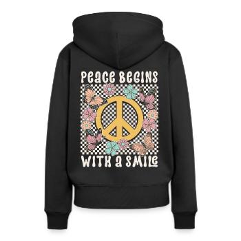 Peace Zeichen Frieden Vintage Retro 70s Statement - Frauen Premium Bio Hoodie - Schwarz - Hinten - Julia (174cm)