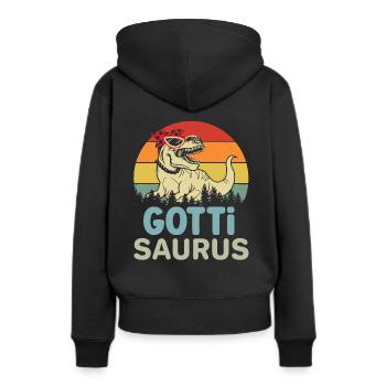 Gotti Saurus Gotti Schweiz Patentante - Frauen Premium Bio Hoodie - Schwarz - Hinten - Julia (174cm)