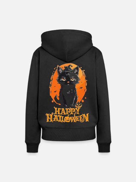 Happy Halloween - Schwarze Katze - Frauen Premium Bio Hoodie - Schwarz