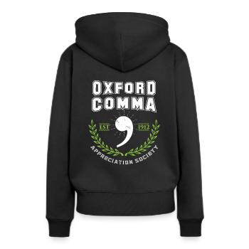 Police de grammaire Oxford Comma Appreciation Society - Sweat à capuche Premium bio Femme - noir - Dos - Julia (174cm)