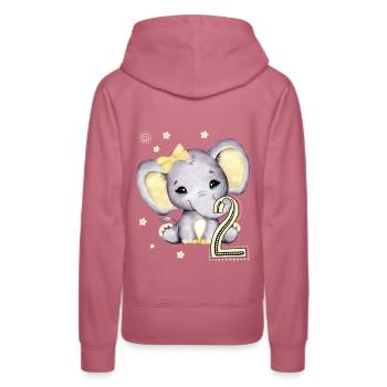 Kids 2nd Birthday Elephant Girl - Women’s Premium Organic Hoodie - mauve - Back - Isabella (175cm)