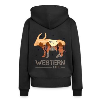 Western - Frauen Premium Bio Hoodie - Schwarz - Hinten - Julia (174cm)