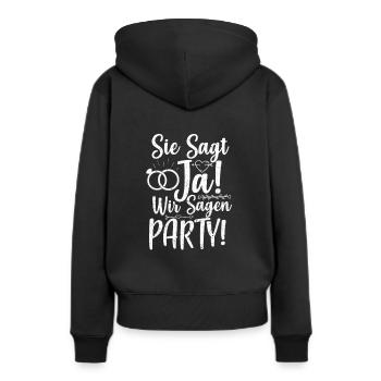 Junggesellin - Frauen Premium Bio Hoodie - Schwarz - Hinten - Julia (174cm)