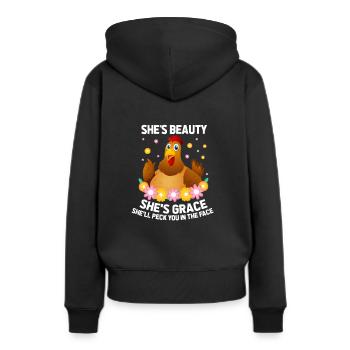 Henne - Frauen Premium Bio Hoodie - Schwarz - Hinten - Julia (174cm)