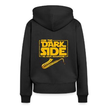 Saxofon - Frauen Premium Bio Hoodie - Schwarz - Hinten - Julia (174cm)