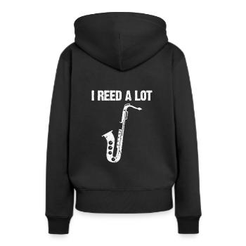 Saxofon - Frauen Premium Bio Hoodie - Schwarz - Hinten - Julia (174cm)