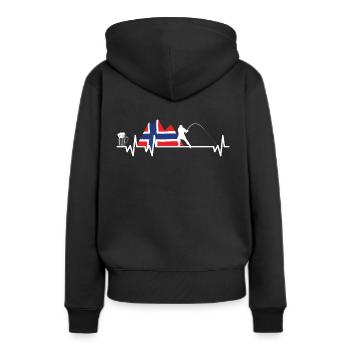 Angeln Bier Herzschlag Angler Norwegen Geschenk - Frauen Premium Bio Hoodie - Schwarz - Hinten - Julia (174cm)