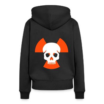 Schädel ohne Unterkiefer vor Strahlenwarnzeichen - Frauen Premium Bio Hoodie - Schwarz - Hinten - Julia (174cm)