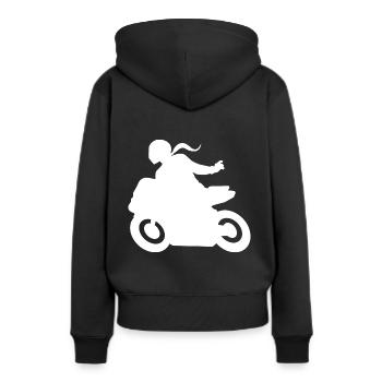 Moto Salutation Motocycliste DLZG Moto Femme - Sweat à capuche Premium bio Femme - noir - Dos - Julia (174cm)