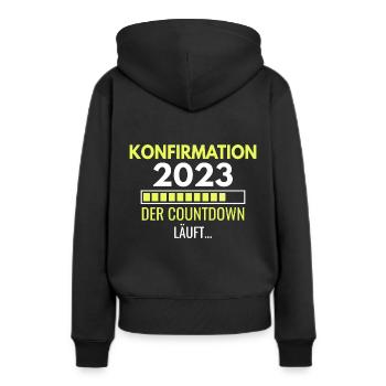 Konfirmation 2023 der Countdown läuft - Frauen Premium Bio Hoodie - Schwarz - Hinten - Julia (174cm)