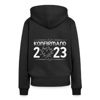 Konfirmation 2023 der Countdown läuft - Frauen Premium Bio Hoodie - Schwarz - Hinten - Julia (174cm)
