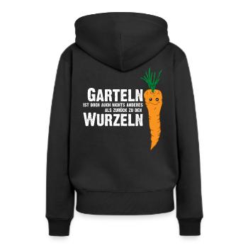 Garteln - zurück zu den Wurzeln - Wortspiel - Frauen Premium Bio Hoodie - Schwarz - Hinten - Julia (174cm)
