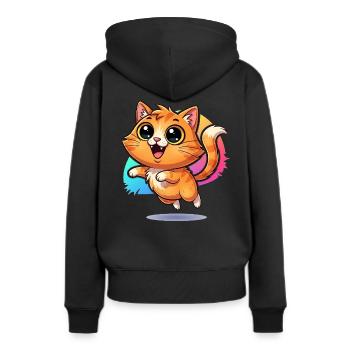 Messager moelleux de la chance : chat mignon aux yeux écarquillés - Sweat à capuche Premium bio Femme - noir - Dos - Julia (174cm)