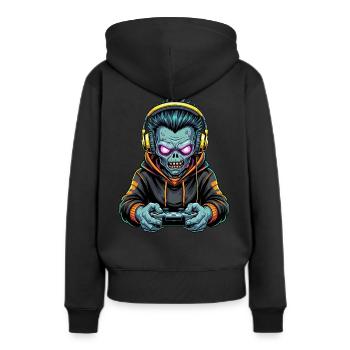 Zombie Zocker Power: Level Up mit Untoten! - Frauen Premium Bio Hoodie - Schwarz - Hinten - Julia (174cm)