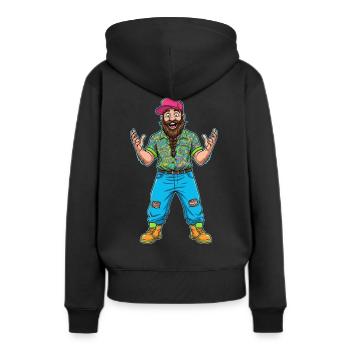 Fröhlicher Trucker Typ: Bart & Style pur! - Frauen Premium Bio Hoodie - Schwarz - Hinten - Julia (174cm)