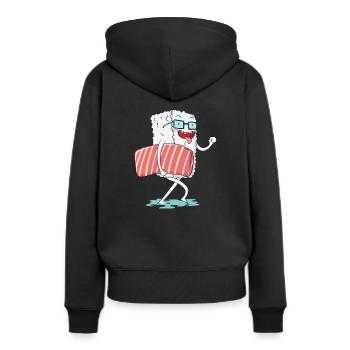 Riz à sushi au saumon nigiri - Sweat à capuche Premium bio Femme - noir - Dos - Julia (174cm)