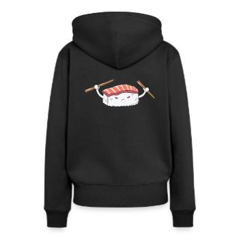 sushi nigiri en colère - Sweat à capuche Premium bio Femme - noir - Dos - Julia (174cm)