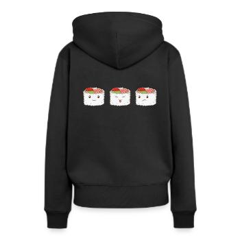 riz à sushi drôle - Sweat à capuche Premium bio Femme - noir - Dos - Julia (174cm)