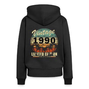 1990 - Jahrgang 1990 - Geburtsjahr 1990 - Frauen Premium Bio Hoodie - Schwarz - Hinten - Julia (174cm)