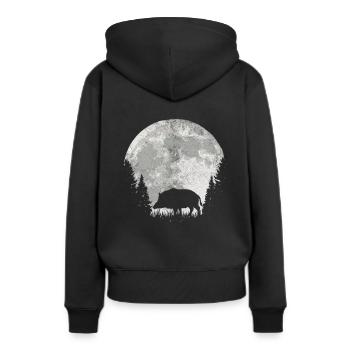 Jäger Wildschwein Keiler Mond - Frauen Premium Bio Hoodie - Schwarz - Hinten - Julia (174cm)