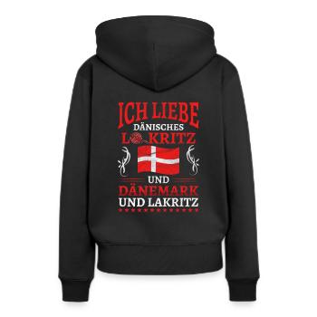 Dänemark Lakritze Skandinavien Spruch - Frauen Premium Bio Hoodie - Schwarz - Hinten - Julia (174cm)