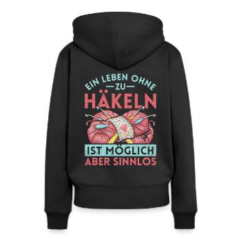 Witziger Häklerin Spruch Wolle - Frauen Premium Bio Hoodie - Schwarz - Hinten - Julia (174cm)