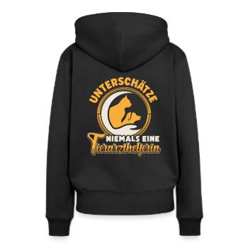 Unterschätze niemals Tierarzthelferin TFA - Frauen Premium Bio Hoodie - Schwarz - Hinten - Julia (174cm)