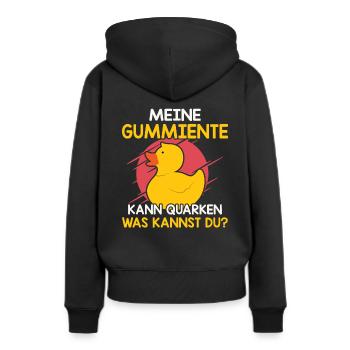 Meine Gummiente kann Quarken Badeente - Frauen Premium Bio Hoodie - Schwarz - Hinten - Julia (174cm)