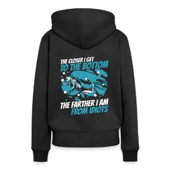 Plus près du bas Le plus loin des idiots - Sweat à capuche Premium bio Femme - noir - Dos - Julia (174cm)
