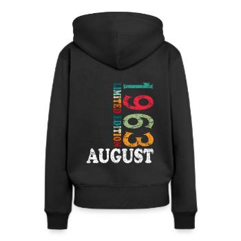 Août 1963 Anniversaire Août 1963 Août - Sweat à capuche Premium bio Femme - noir - Dos - Julia (174cm)