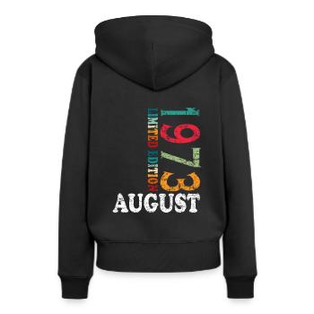 Août 1973 Anniversaire Août 1973 Août - Sweat à capuche Premium bio Femme - noir - Dos - Julia (174cm)