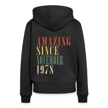 Novembre 1978 Anniversaire Novembre 1978 Novembre - Sweat à capuche Premium bio Femme - noir - Dos - Julia (174cm)