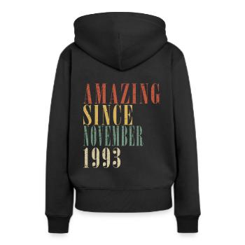 Novembre 1993 Anniversaire Novembre 1993 Novembre - Sweat à capuche Premium bio Femme - noir - Dos - Julia (174cm)