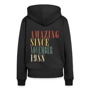 Novembre 1988 Anniversaire Novembre 1988 Novembre - Sweat à capuche Premium bio Femme - noir - Dos - Julia (174cm)