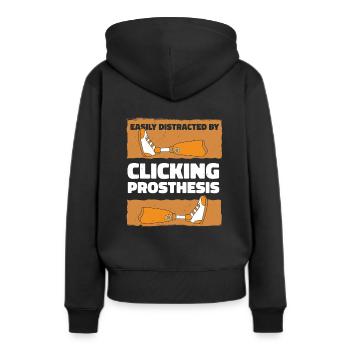 Leicht abgelenkt durch Klicken auf Prothesenbein - Frauen Premium Bio Hoodie - Schwarz - Hinten - Julia (174cm)