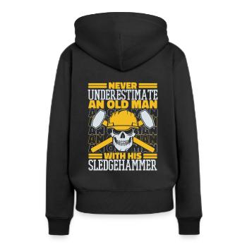 Unterschätze niemals einen alten Mann mit Vorschlaghammer - Frauen Premium Bio Hoodie - Schwarz - Hinten - Julia (174cm)