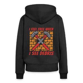 Ich fühle mich frei, wenn ich Trümmer Haus Wrecker House sehe - Frauen Premium Bio Hoodie - Schwarz - Hinten - Julia (174cm)