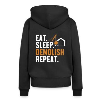 Manger Dormir Démolir Répéter Maison D’amélioration De L’habitat - Sweat à capuche Premium bio Femme - noir - Dos - Julia (174cm)