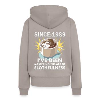 Année de naissance 1989 Anniversaire Paresseux - Sweat à capuche Premium bio Femme - taupe - Dos - Julia (174cm)