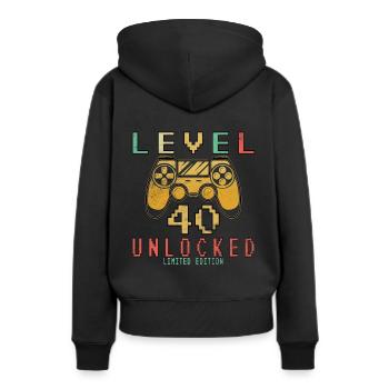 Niveau 40 débloqué - 40 ans d’anniversaire du joueur - Sweat à capuche Premium bio Femme - noir - Dos - Julia (174cm)