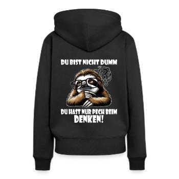 Faultier nicht dumm - Pech beim Denken - Frauen Premium Bio Hoodie - Schwarz - Hinten - Julia (174cm)