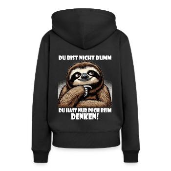 Faultier nicht dumm - Pech beim Denken - Frauen Premium Bio Hoodie - Schwarz - Hinten - Julia (174cm)