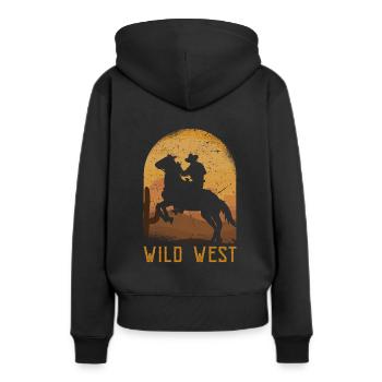 Wild West - Frauen Premium Bio Hoodie - Schwarz - Hinten - Julia (174cm)