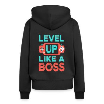 Passez au niveau supérieur - Sweat à capuche Premium bio Femme - noir - Dos - Julia (174cm)