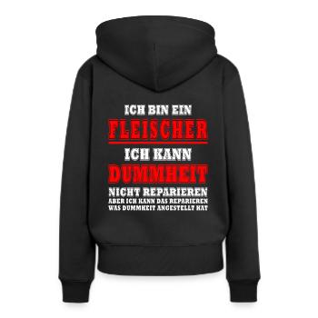 Fleisch Sprüche Fleischer Fleischesser Spruch - Frauen Premium Bio Hoodie - Schwarz - Hinten - Julia (174cm)