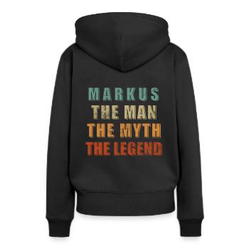 Markus Nom Prénom Anniversaire - Sweat à capuche Premium bio Femme - noir - Dos - Julia (174cm)