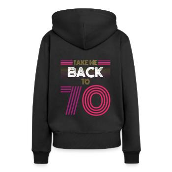 Retro 70er Jahre - Frauen Premium Bio Hoodie - Schwarz - Hinten - Julia (174cm)